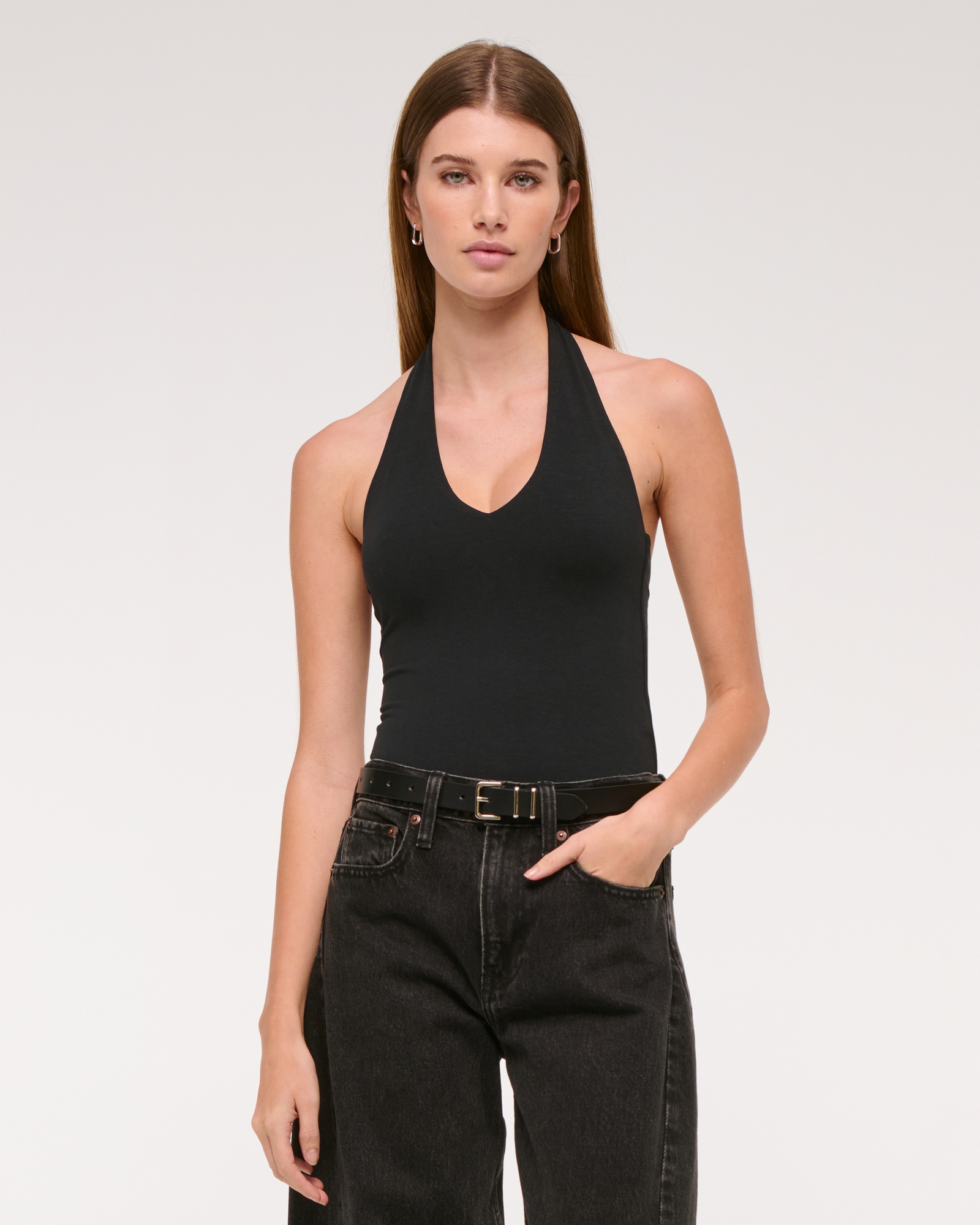 Cotton-Blend Seamless Fabric Halter Bodysuit