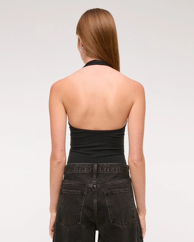 Cotton-Blend Seamless Fabric Halter Bodysuit