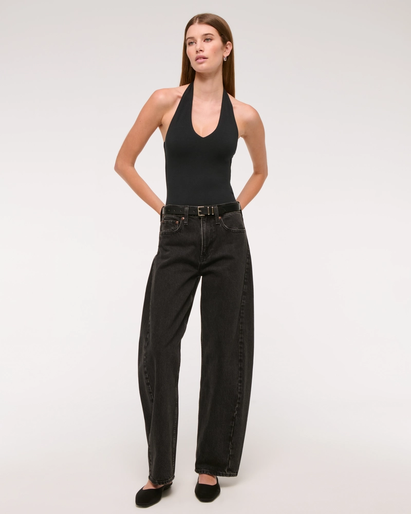 Cotton-Blend Seamless Fabric Halter Bodysuit