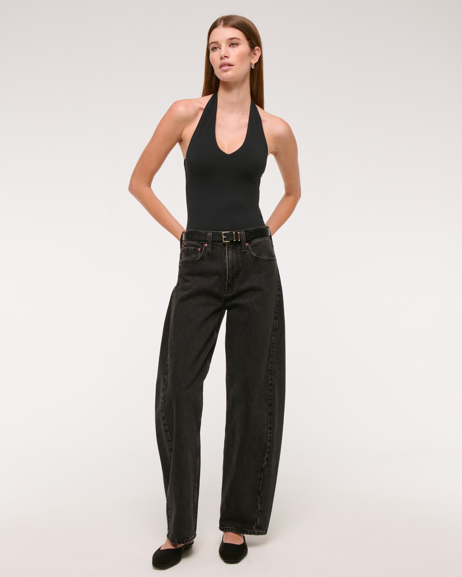 Cotton-Blend Seamless Fabric Halter Bodysuit