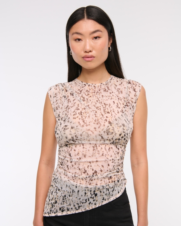 Draped Mesh Top, Light Brown Pattern view 1