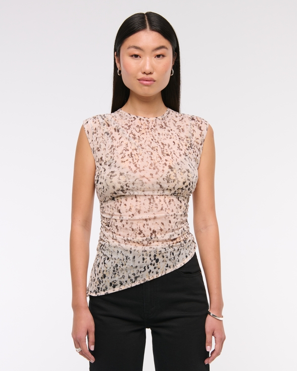 Draped Mesh Top, Light Brown Pattern view 2