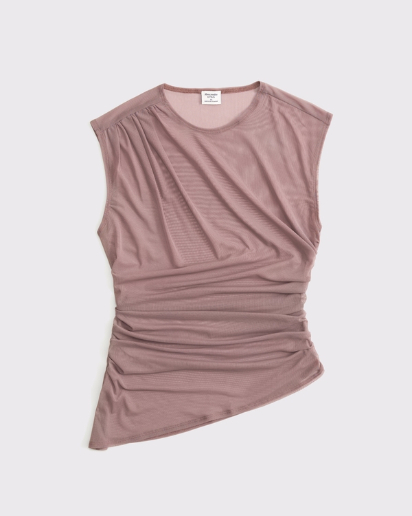 Draped Mesh Top, Brown view 1