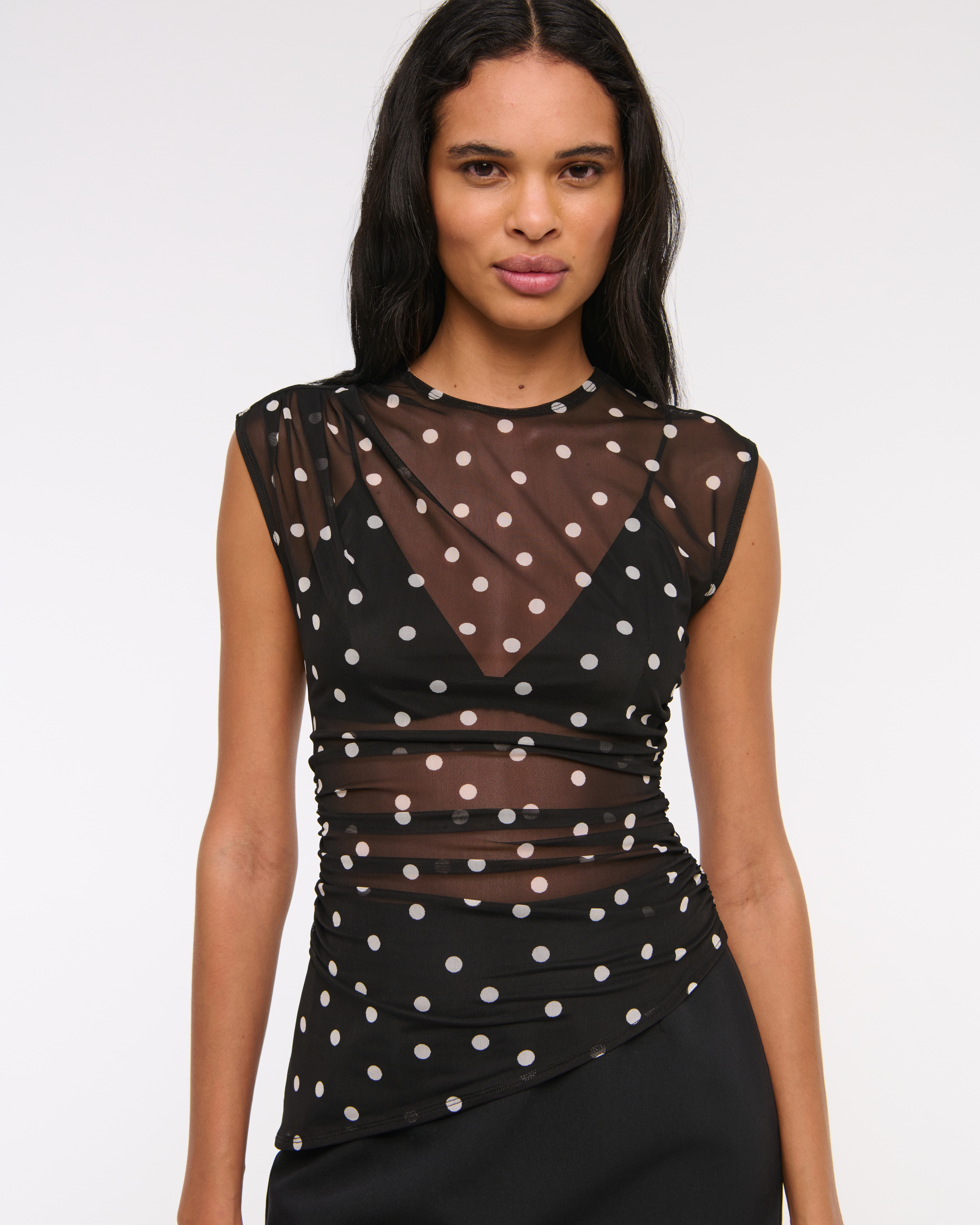 mesh top polka dot