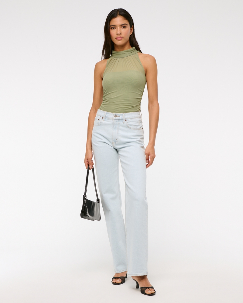 Ruched Mesh Halter Top