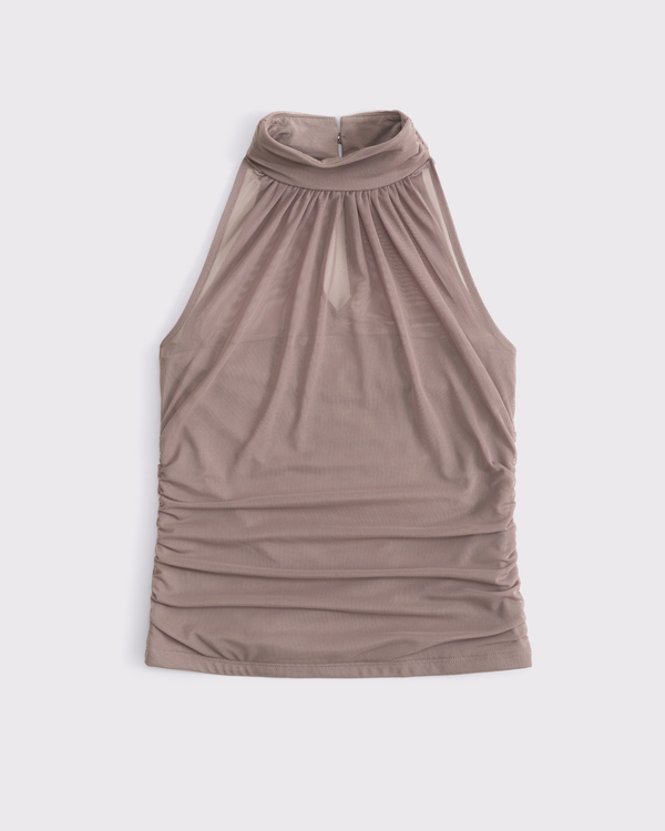 Ruched Mesh Halter Top