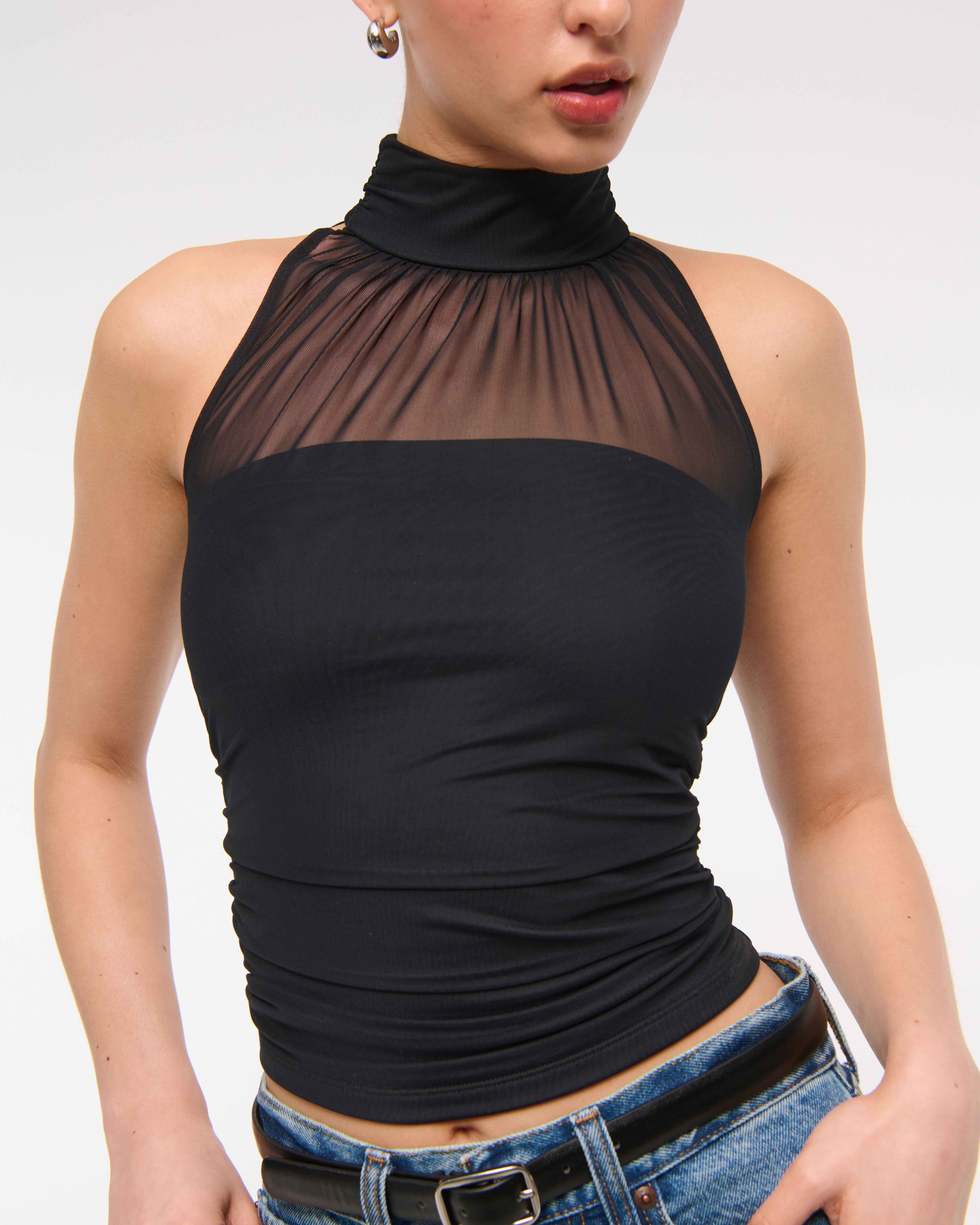 black mesh halter top