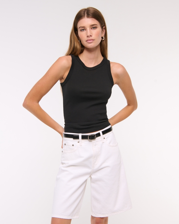 Vintage Rib Tuckable Crew Tank, Black view 1