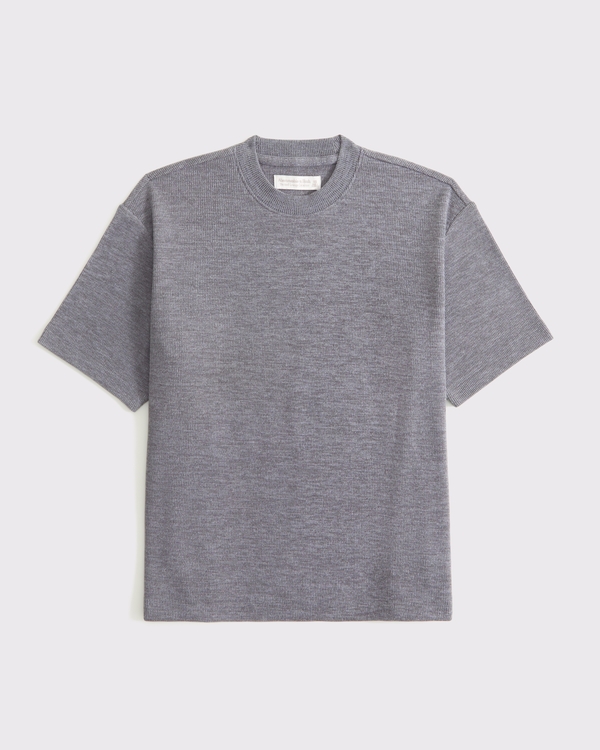 Short-Sleeve Lounge Micro-Waffle Top, Gray view 1