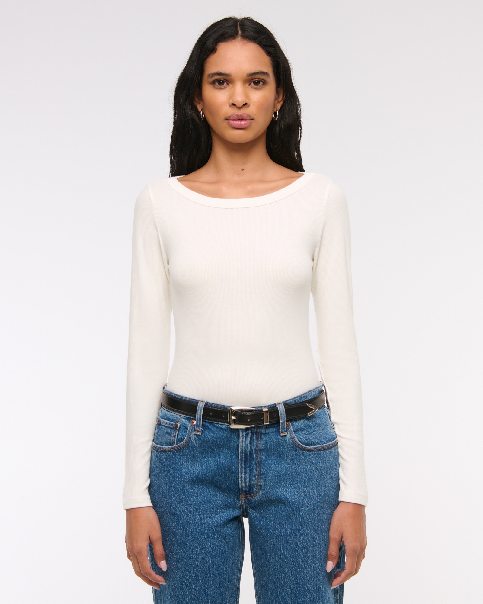 Long-Sleeve Boatneck Featherweight Rib Top