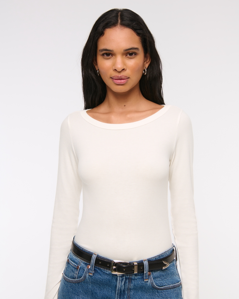Long-Sleeve Boatneck Featherweight Rib Top