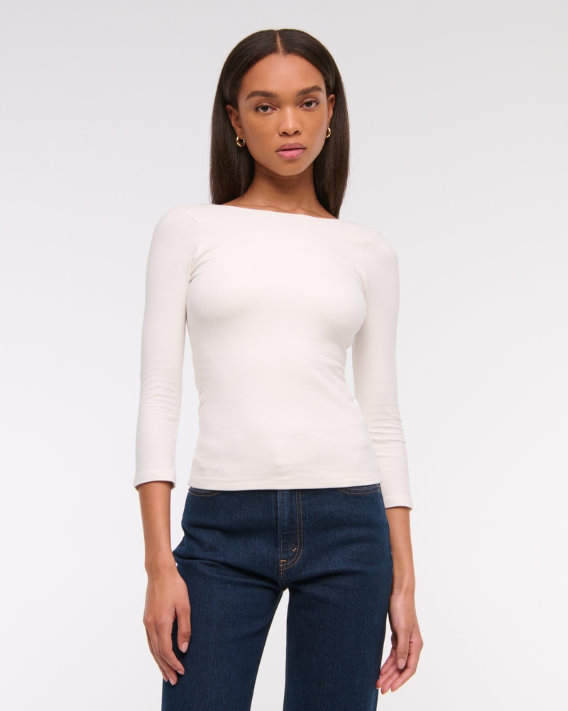 Long-Sleeve Balletic Scoop-Back Top
