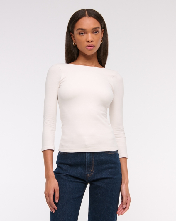 Long-Sleeve Balletic Scoop-Back Top, Cream view 2