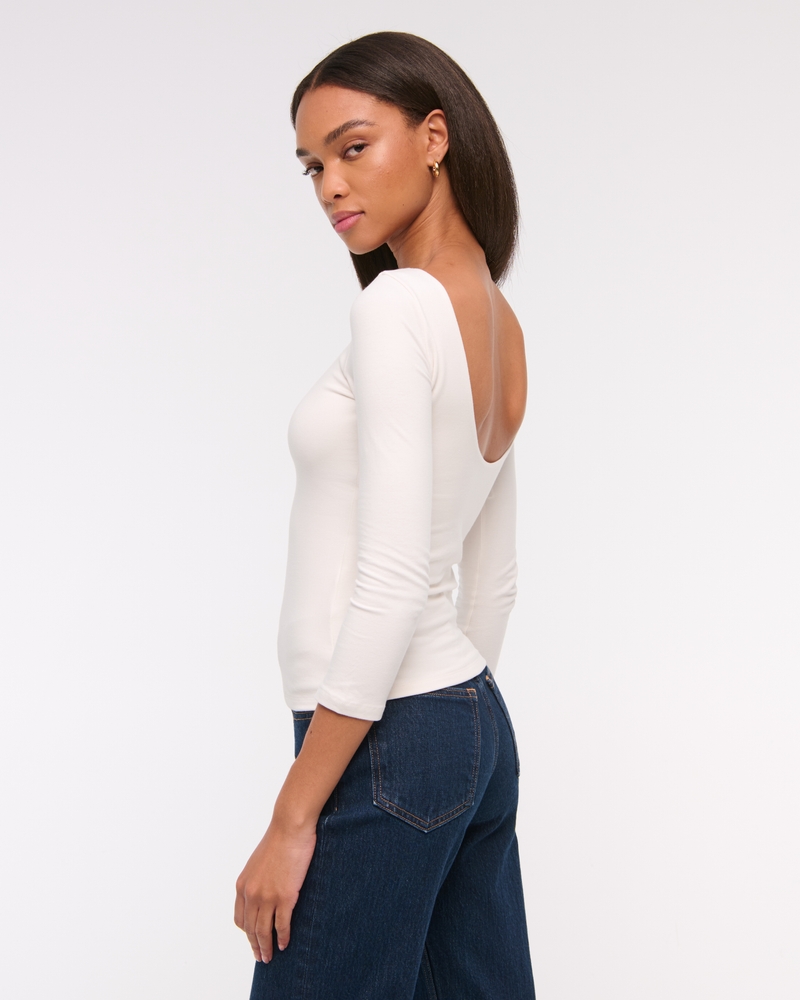 Long-Sleeve Balletic Scoop-Back Top