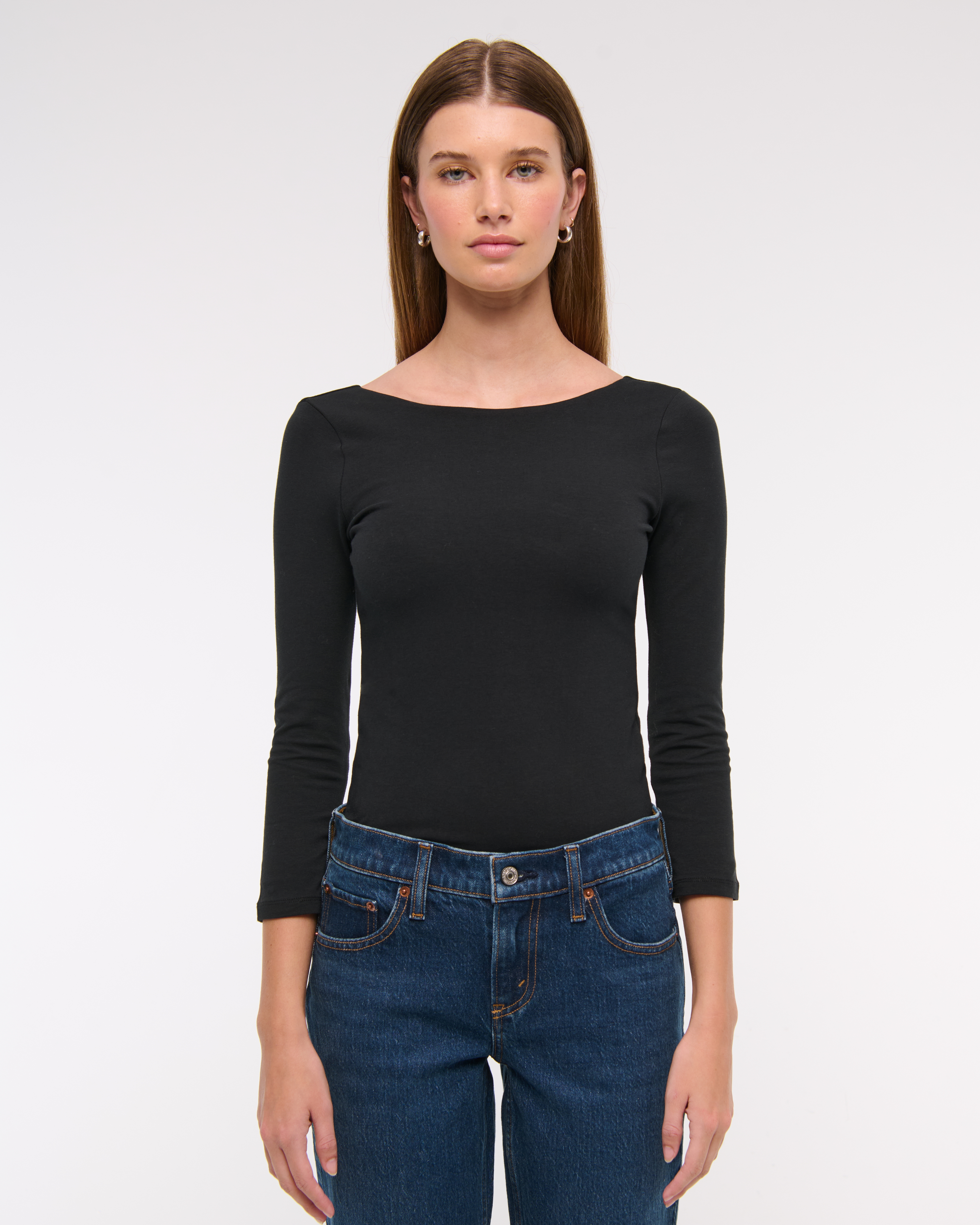 Abercrombie & Fitch Long-sleeve Balletic Scoop-back Top In Black