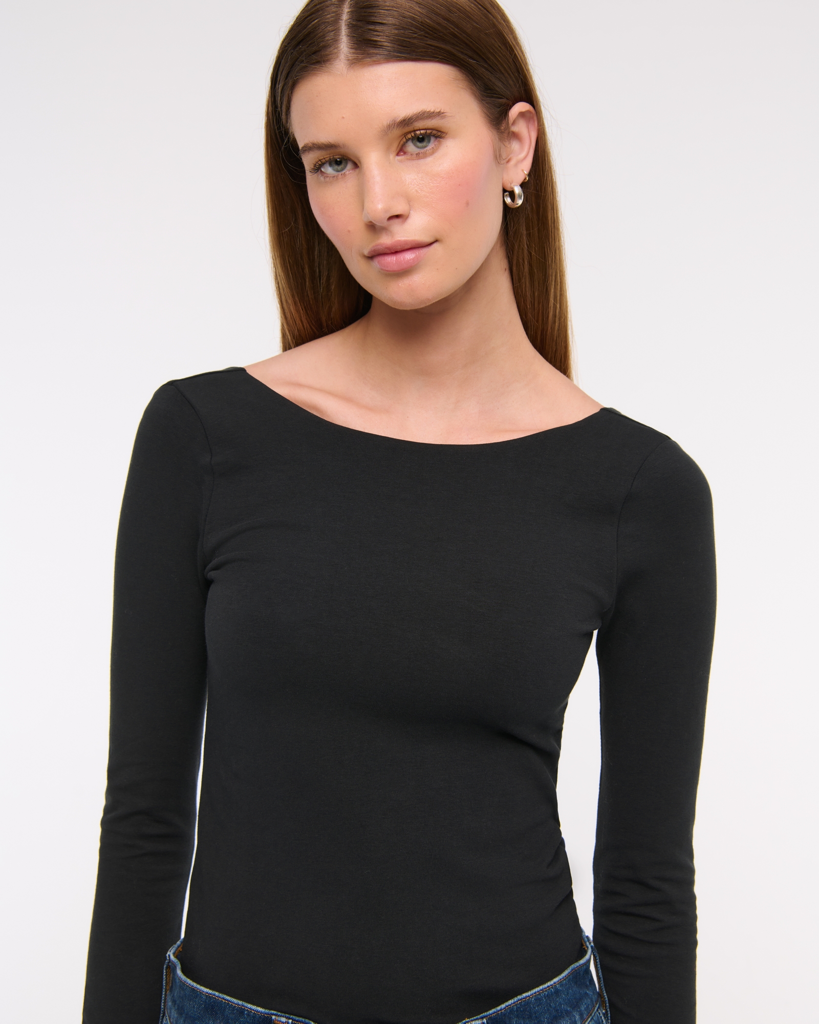 Long-Sleeve Balletic Scoop-Back Top