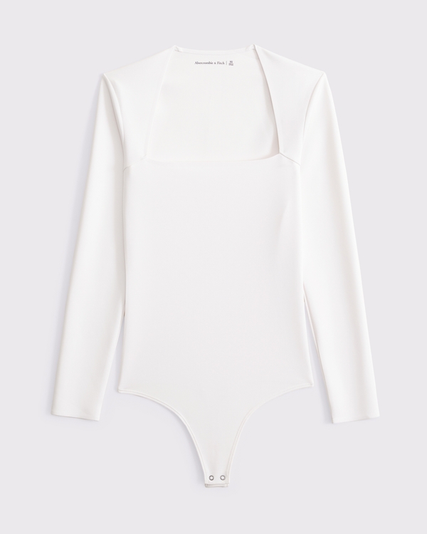 The A&F Ava Long-Sleeve Sculpt Matte Bodysuit, Cream view 1