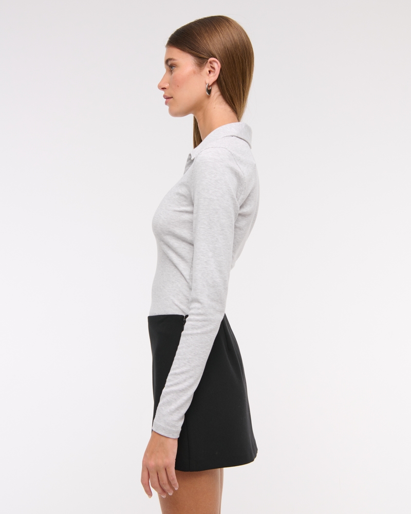 Long-Sleeve V-Neck Collared Top
