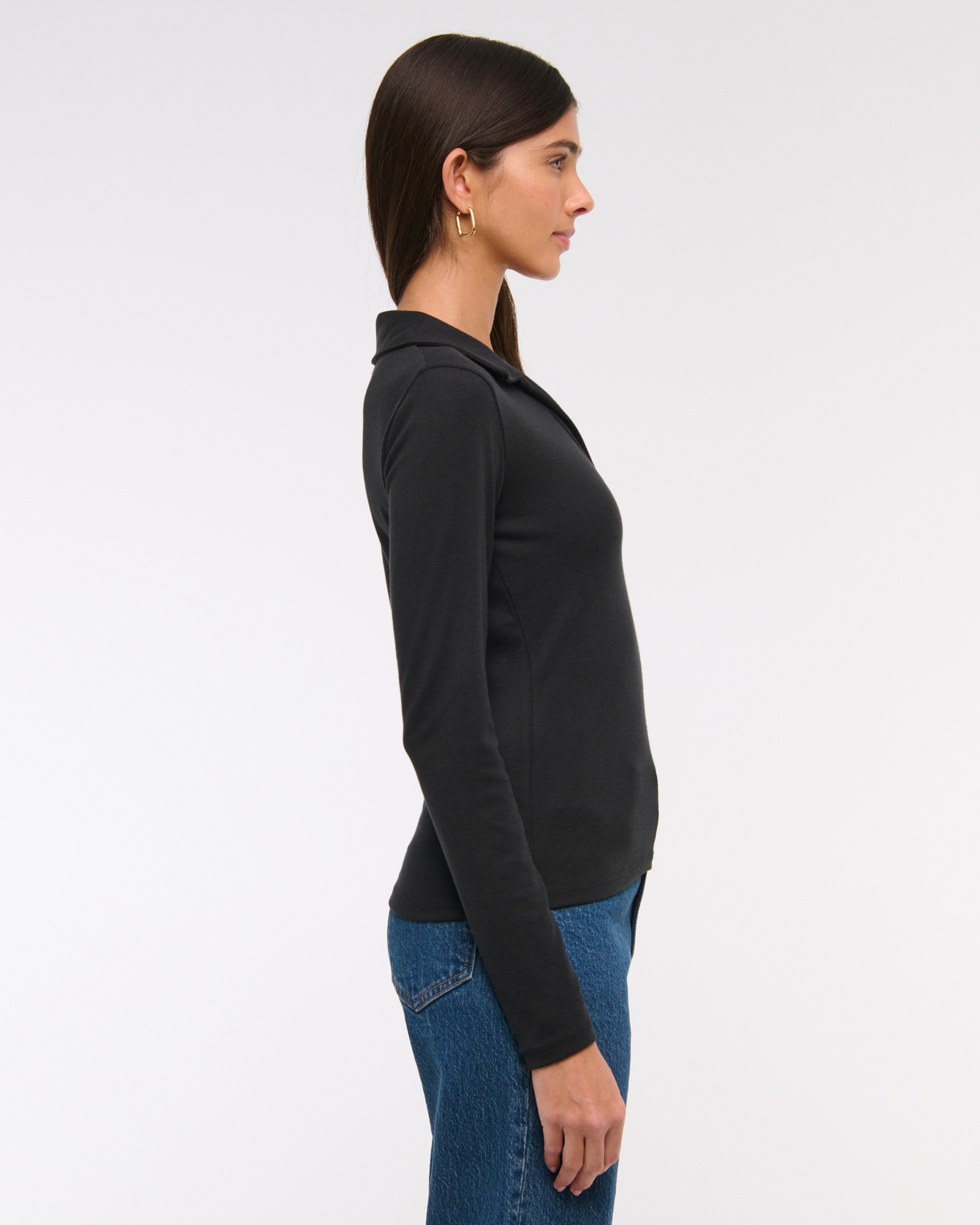 Long-Sleeve V-Neck Collared Top