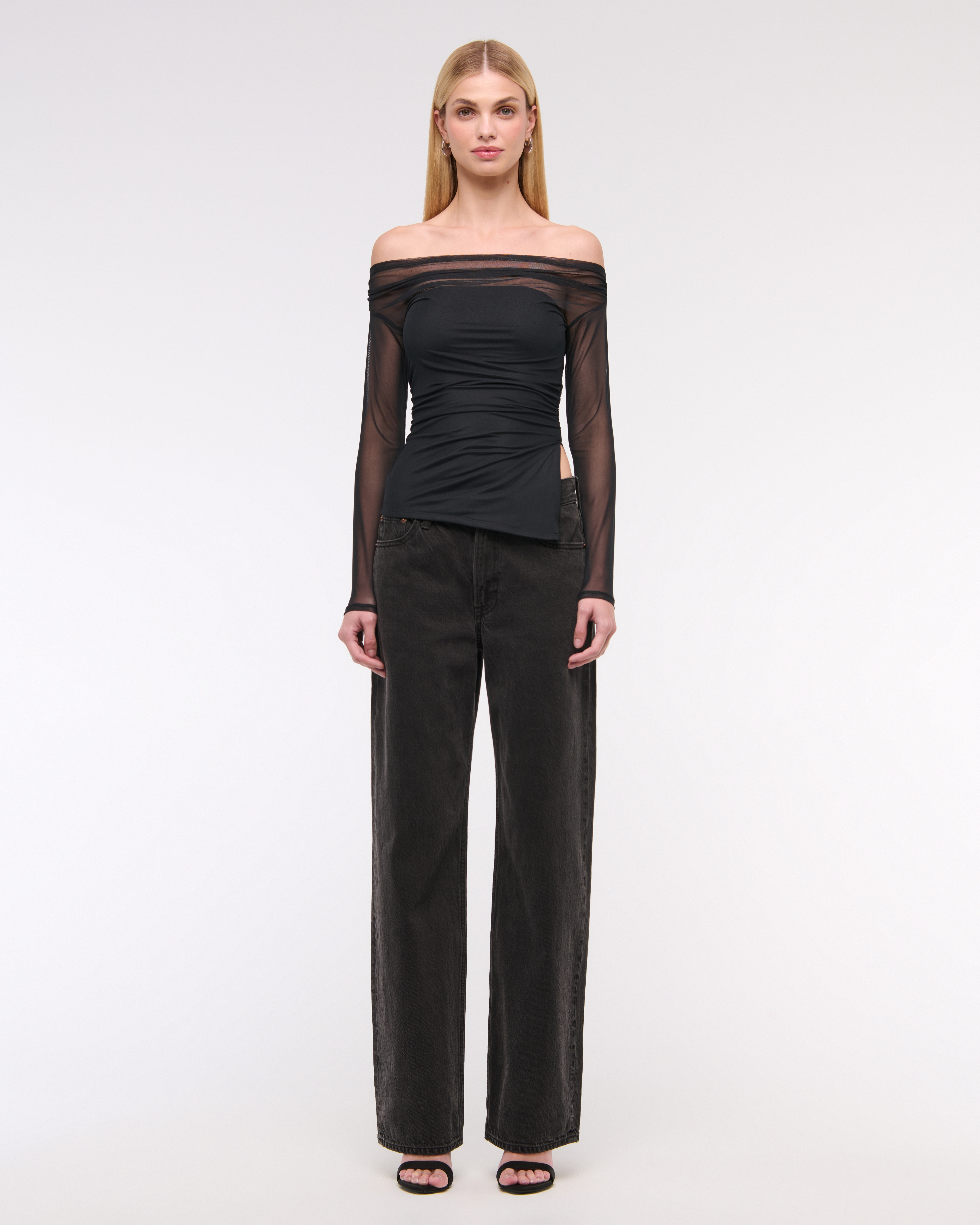 Женские топы Abercrombie & Fitch Off-The-Shoulder Draped Mesh Top — фото 3