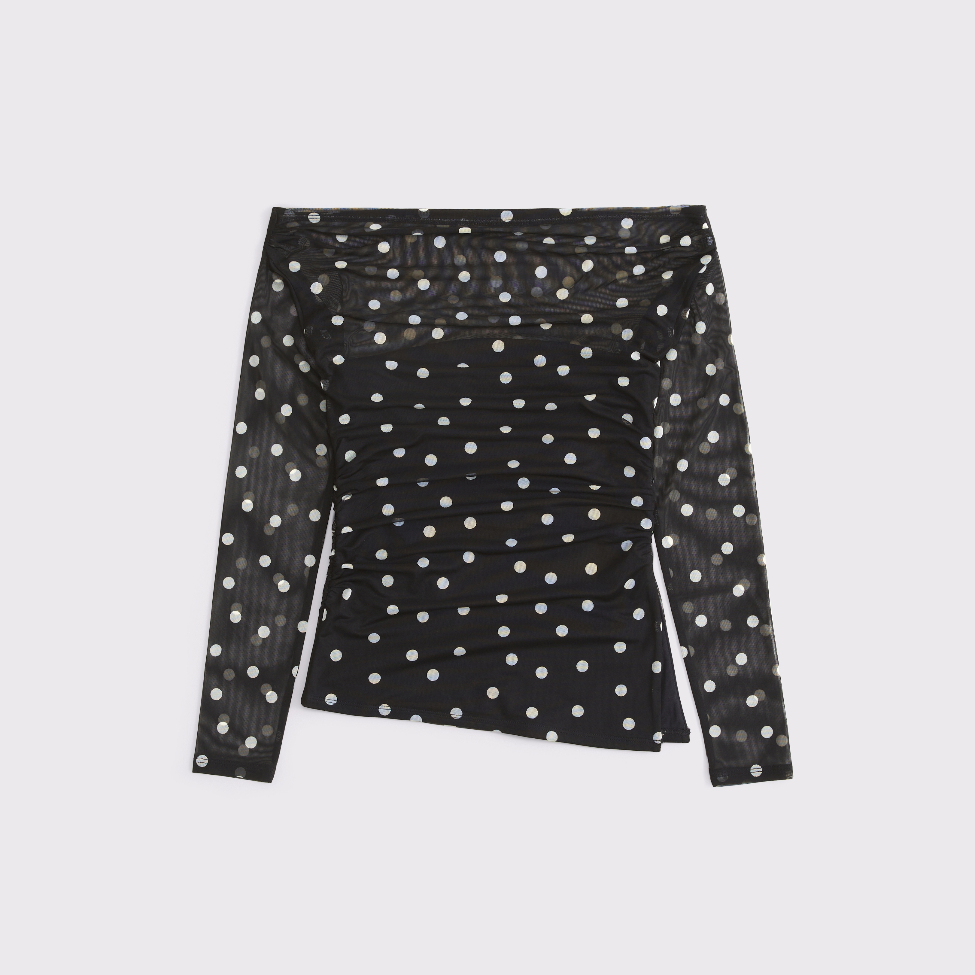 Abercrombie & Fitch Off-the-shoulder Draped Mesh Top In Black