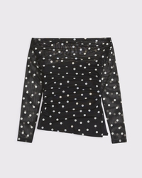 Off-The-Shoulder Draped Mesh Top