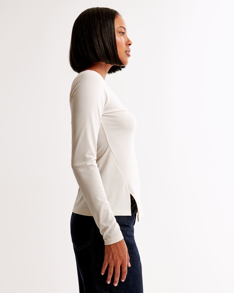 Long-Sleeve Asymmetrical Hem Slash Top