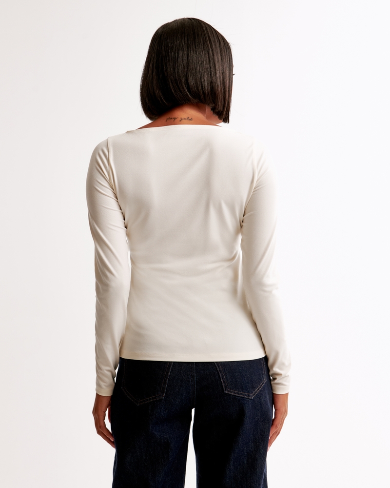 Long-Sleeve Asymmetrical Hem Slash Top