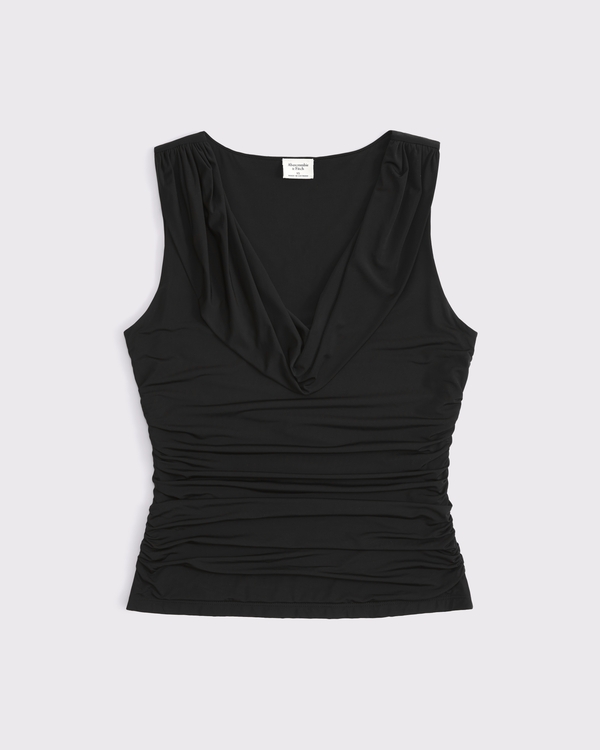 Draped Cowl Neck Top, Black view 1