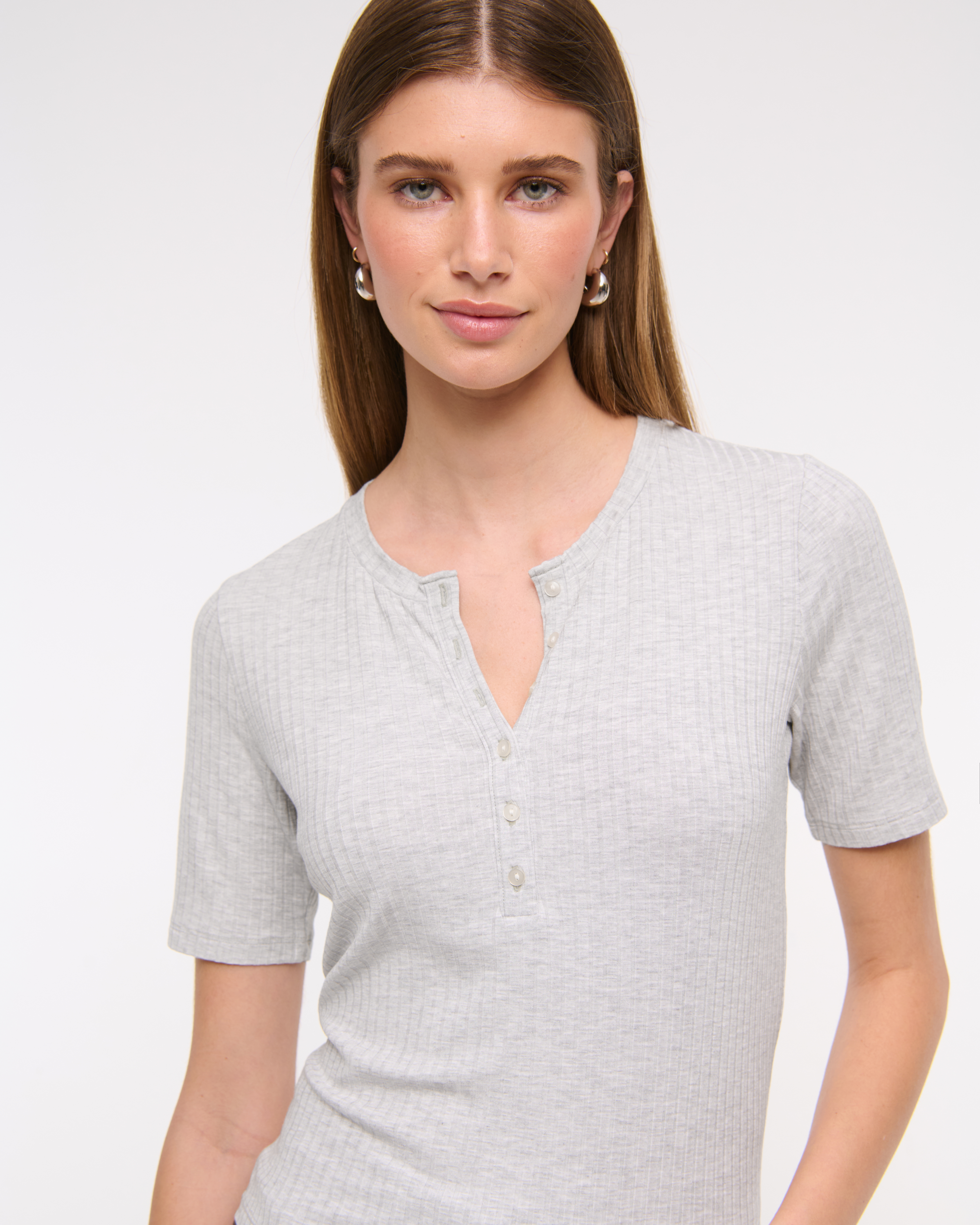 Abercrombie & Fitch Half-sleeve Henley Top In Gray