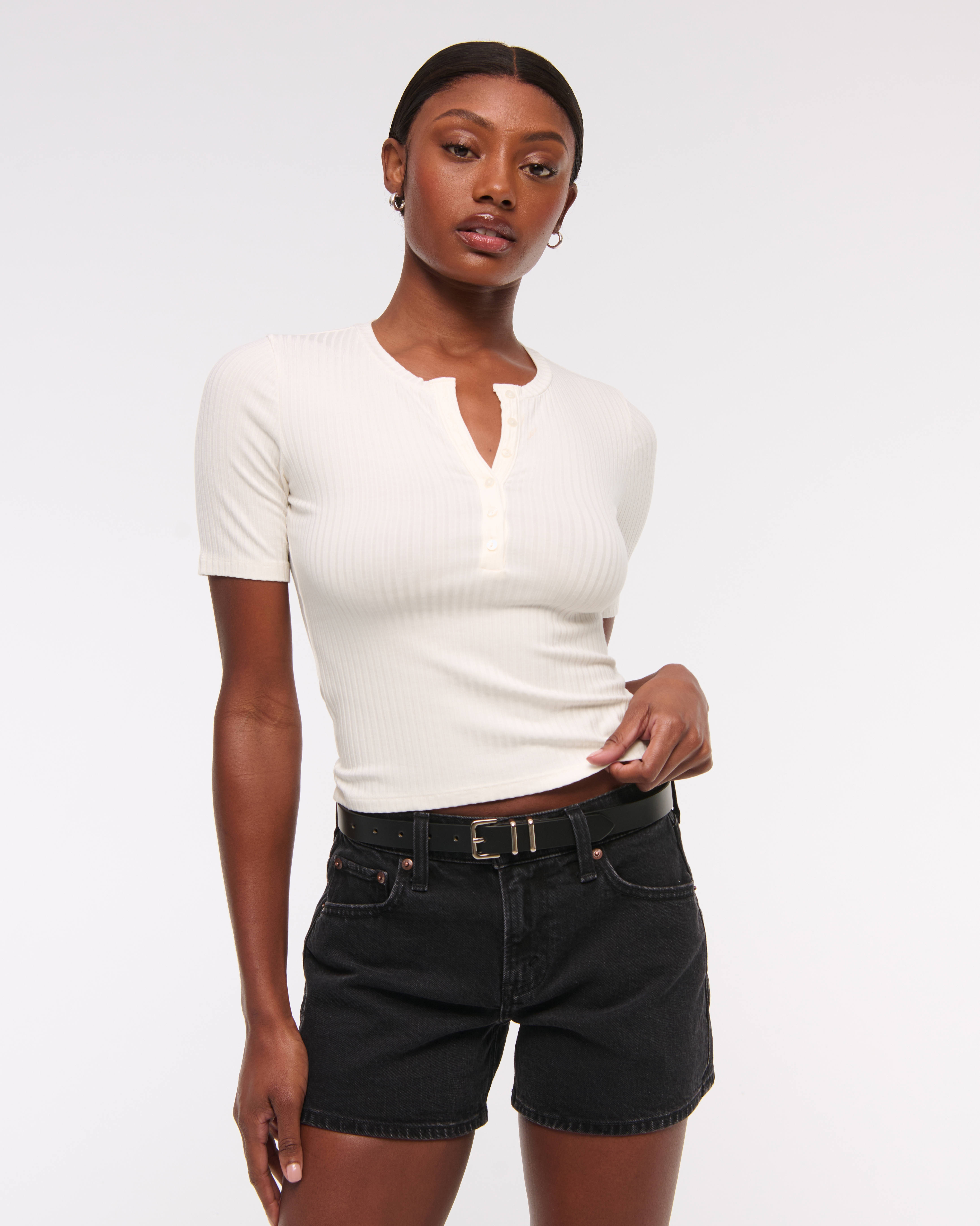 Abercrombie & Fitch Half-sleeve Henley Top In White