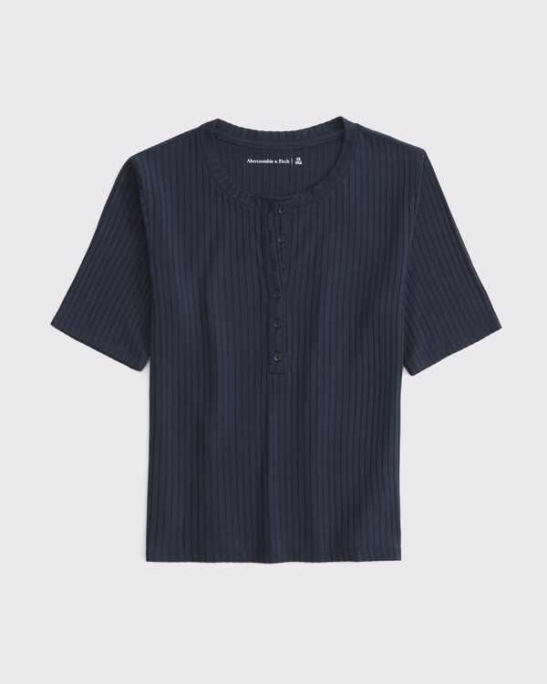 Half-Sleeve Henley Top, Dark Indigo view 1