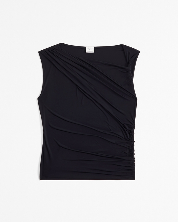 Skimming Twist Draped Top, Black