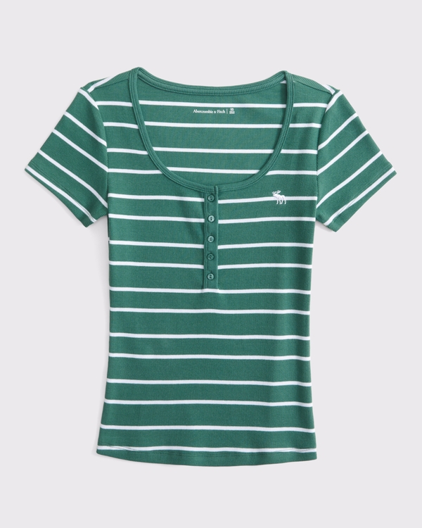 Abercrombie & Fitch 半袖アイコンロゴボタンTシャツ グリーン ウィメンズ A&Fアイコンショップ | Abercrombie & Fitch