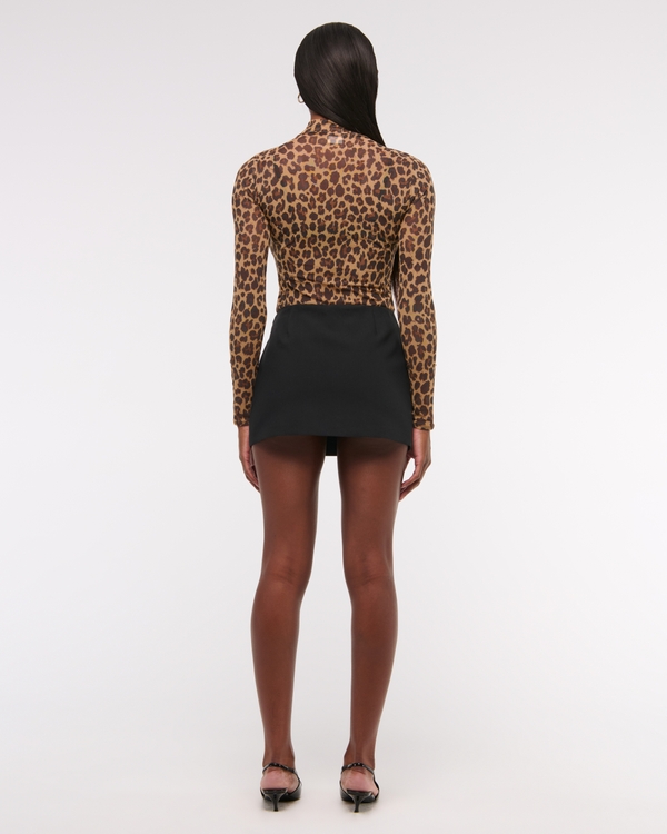 Long-Sleeve Mesh Mockneck Top