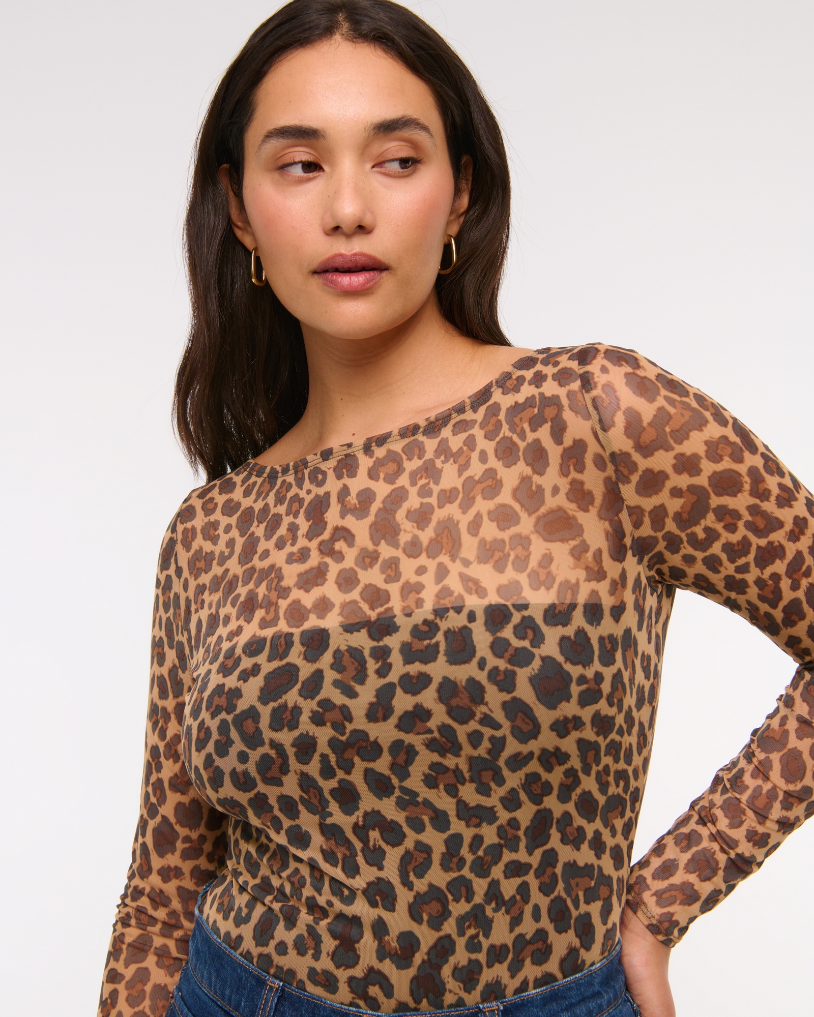 Long-Sleeve Mesh Slash Bodysuit