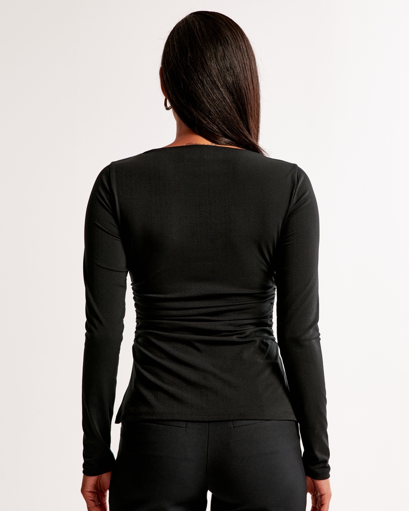 Long-Sleeve Stretch Crepe Slash Top