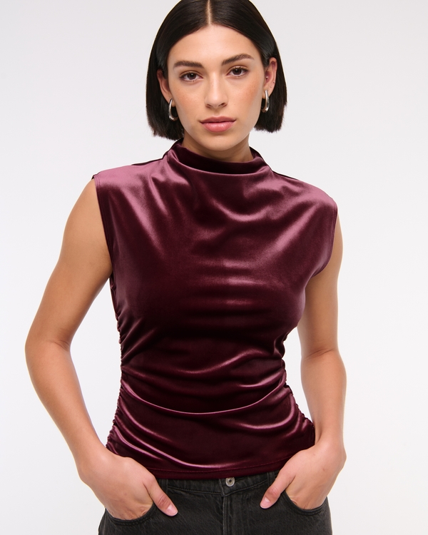 The A&F Paloma Velvet Top, Burgundy view 1