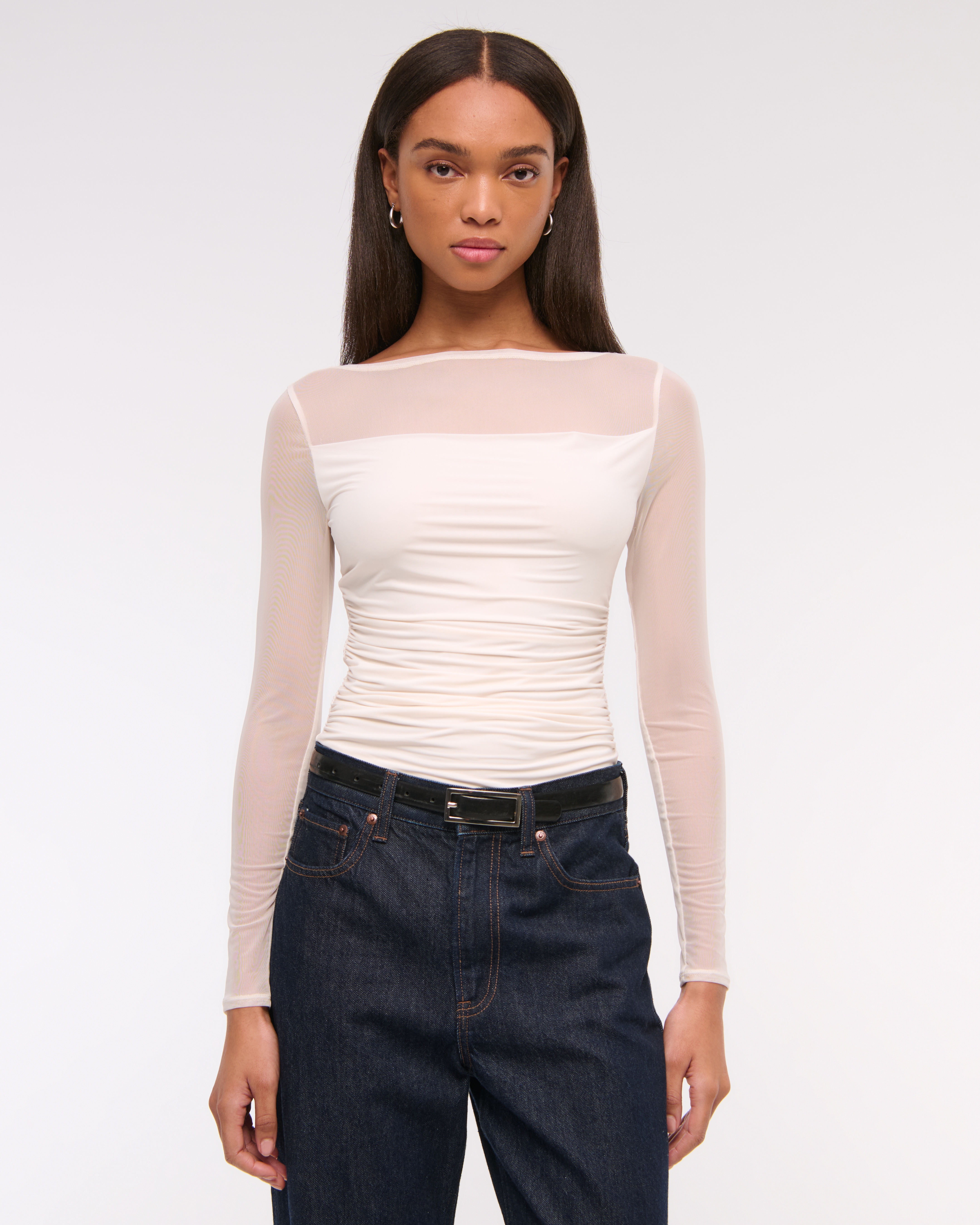 Abercrombie & Fitch Mesh Slash Top In White