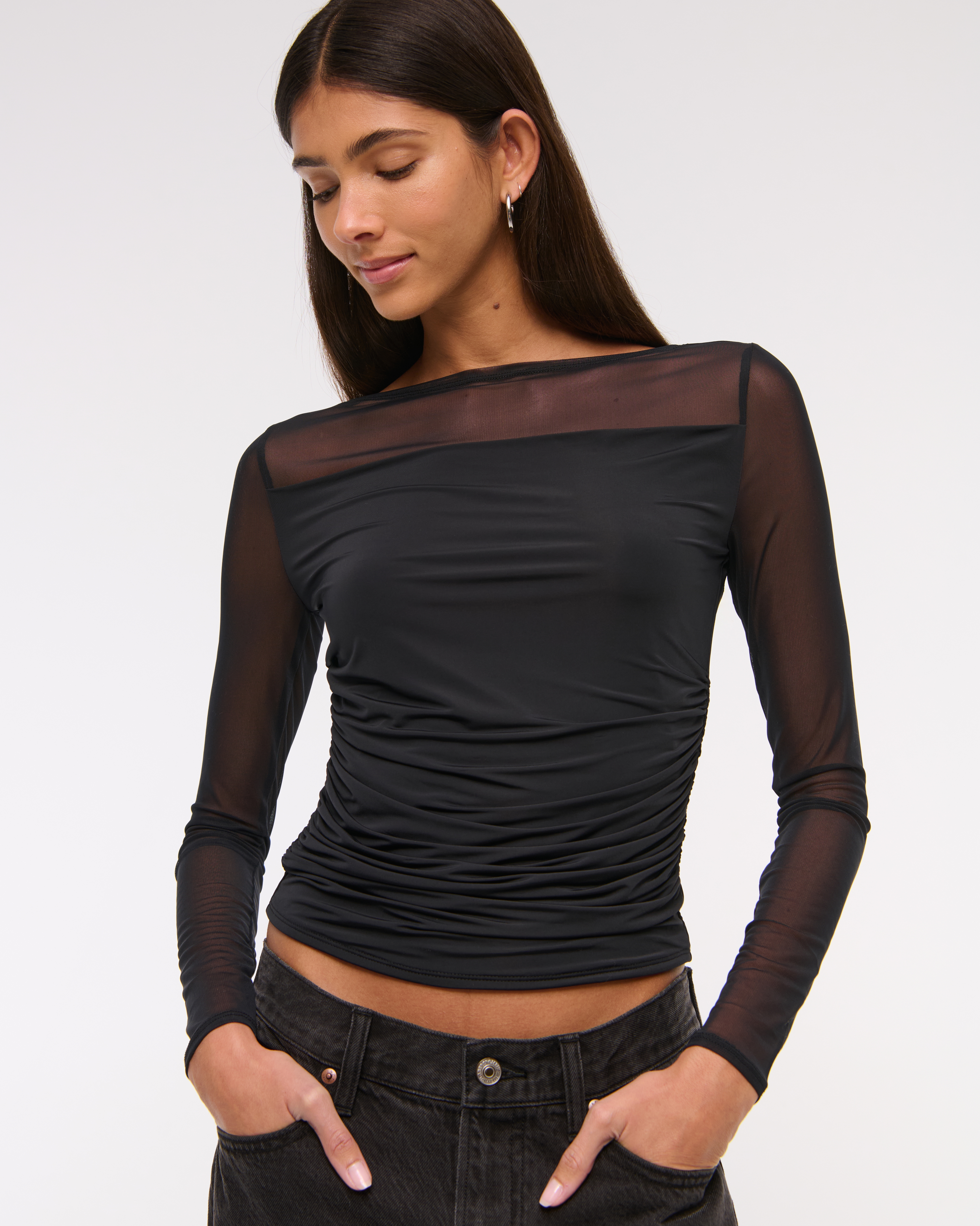 Abercrombie & Fitch Mesh Slash Top In Black