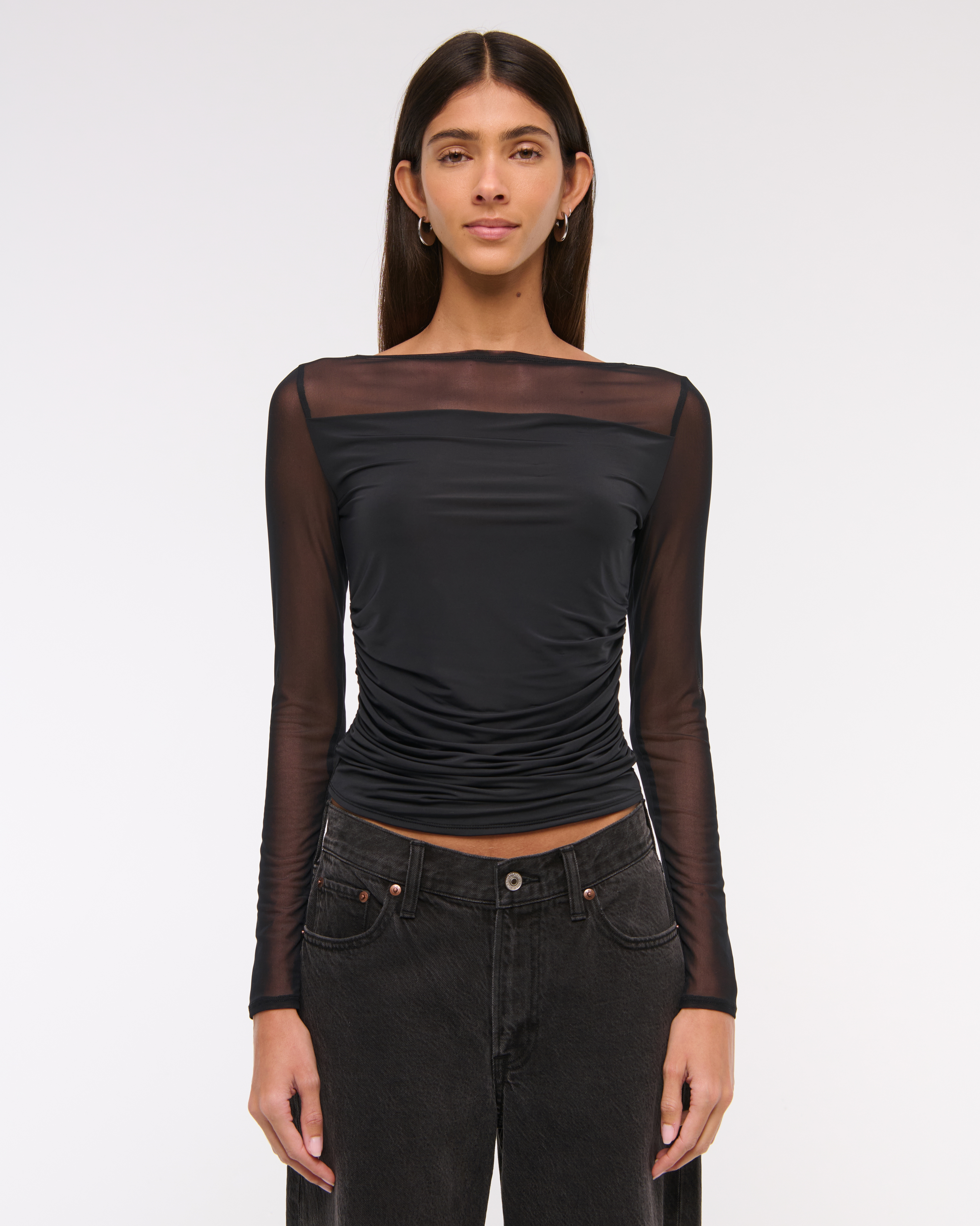 ☆MSCHF☆SHEER MESH TOP ZUARFY Womens Long Sleeve Sheer Mesh Crop Top Shiny Pearls