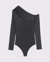 Long-Sleeve Asymmetrical Draped Mesh Bodysuit