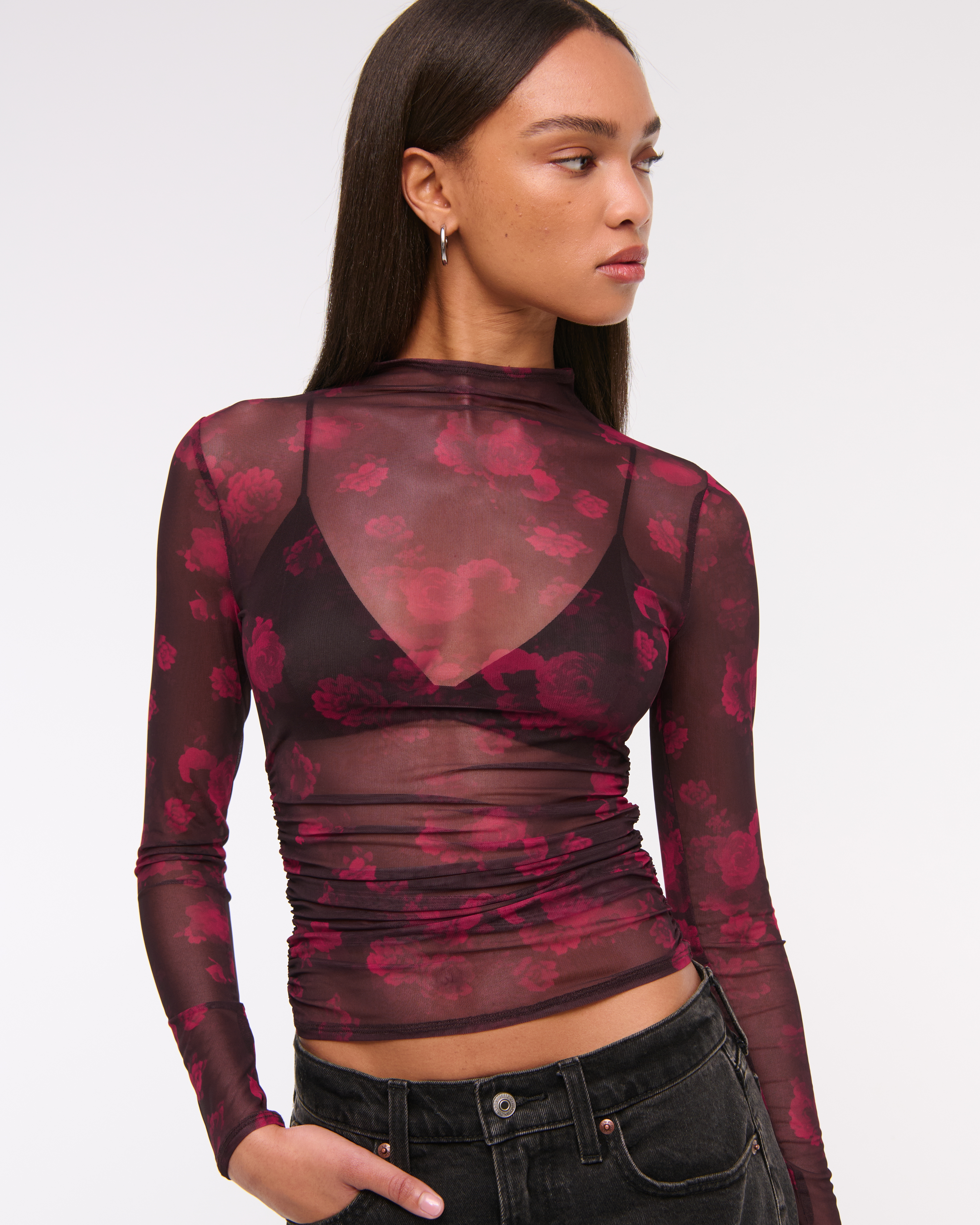 sheer top with bralette underneath