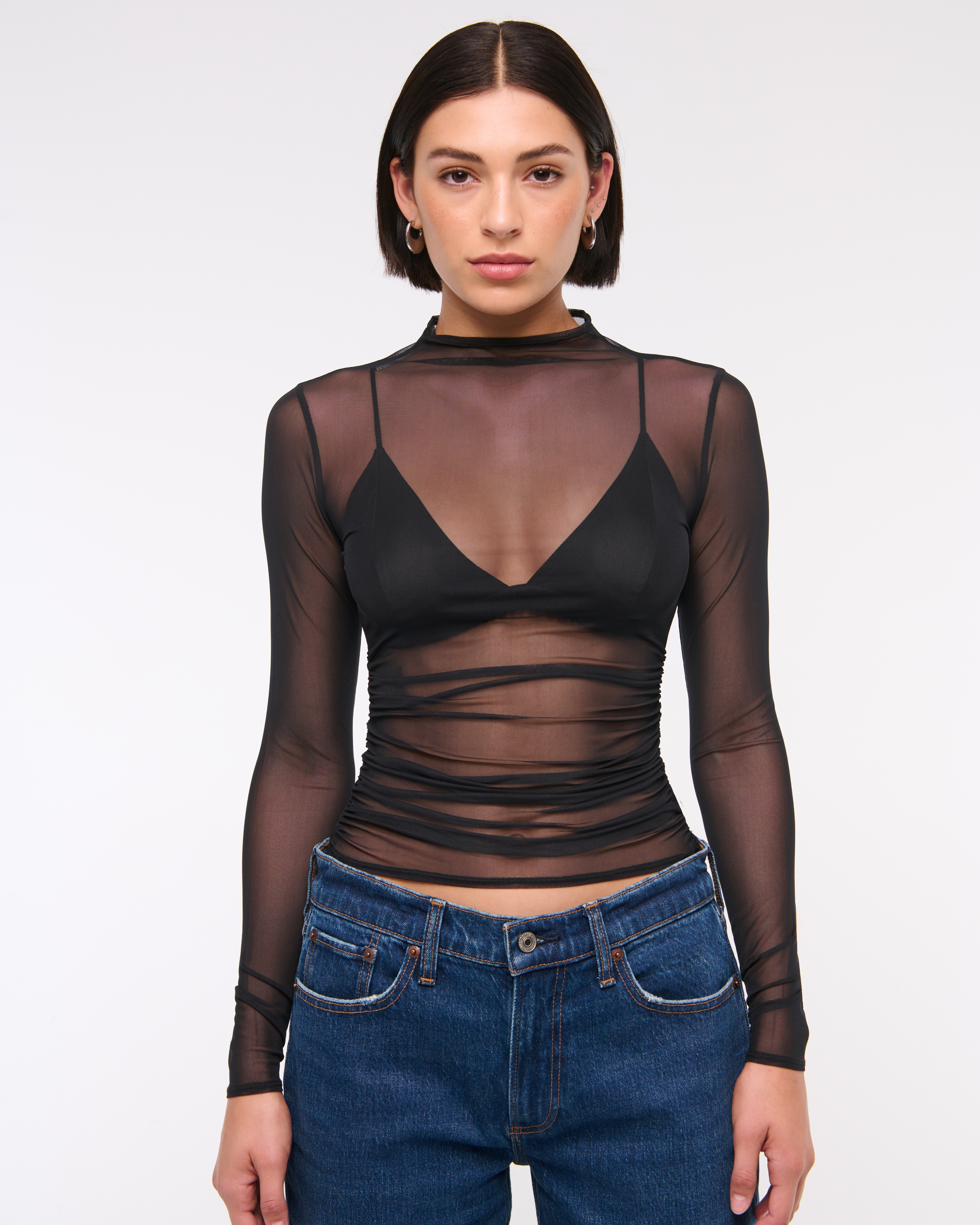 Abercrombie & Fitch The A&f Paloma Long-sleeve Mesh Top In Black