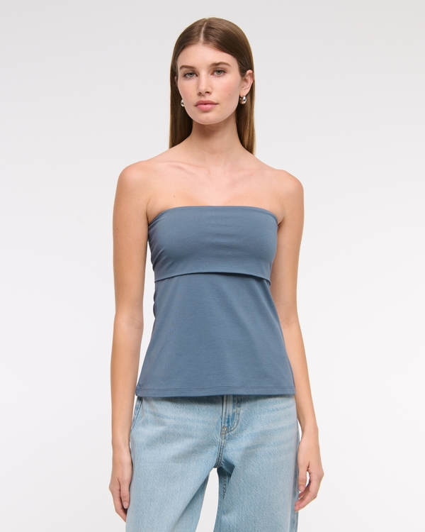 Foldover Tube Top, Blue view 1