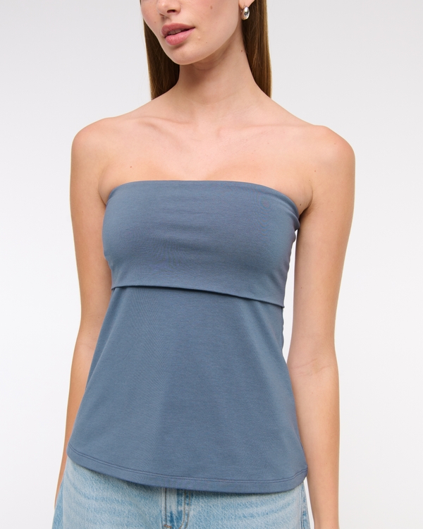 Foldover Tube Top, Blue view 2