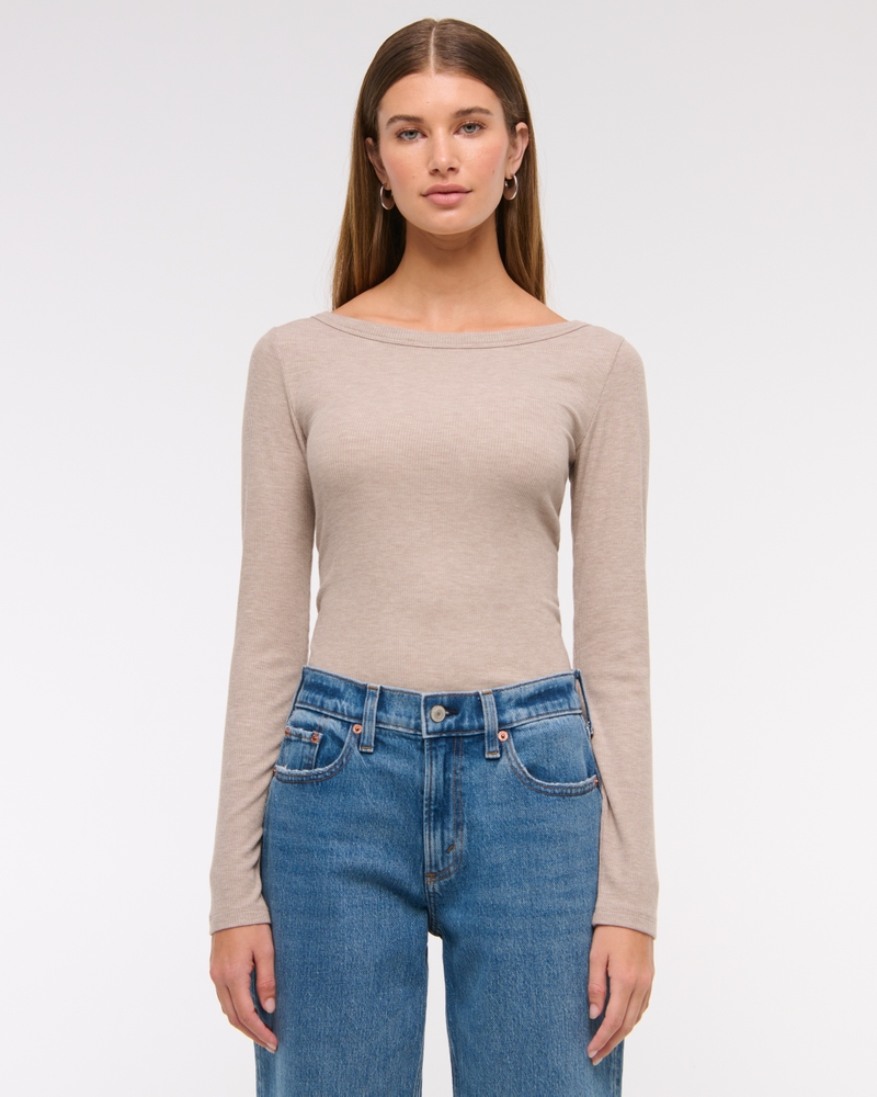 Long-Sleeve Boatneck Featherweight  Rib Top