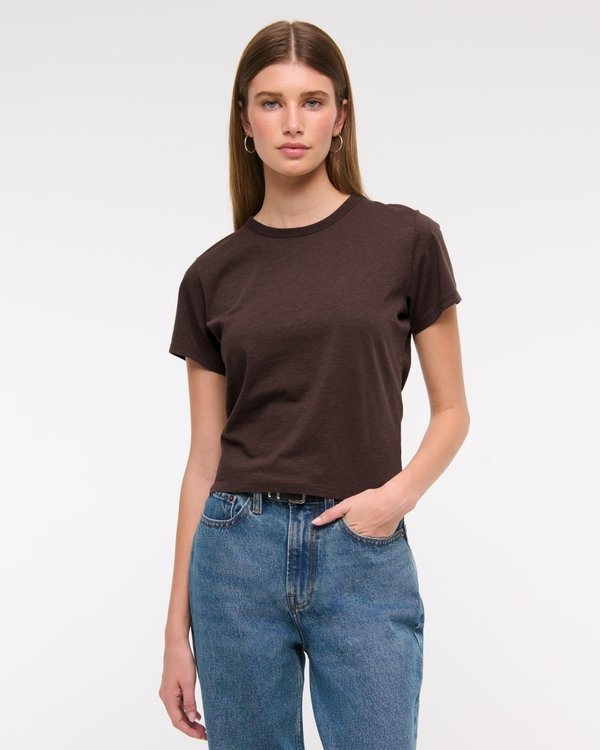 Essential Polished Body-Skimming Tee, Brown view 1