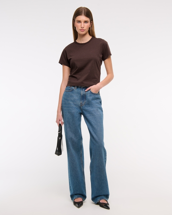 Essential Polished Body-Skimming Tee, Brown view 2