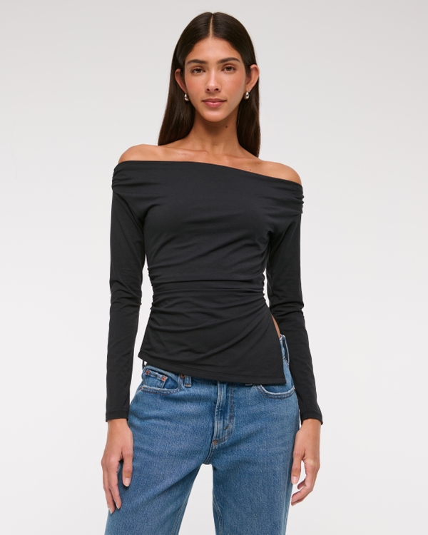 Off-The-Shoulder Draped Top, Black view 1